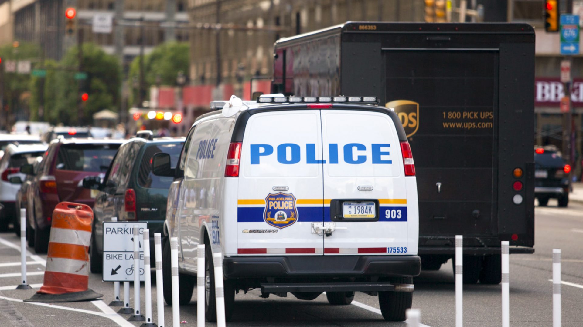 A Philadelphia Police van is seen on the street.