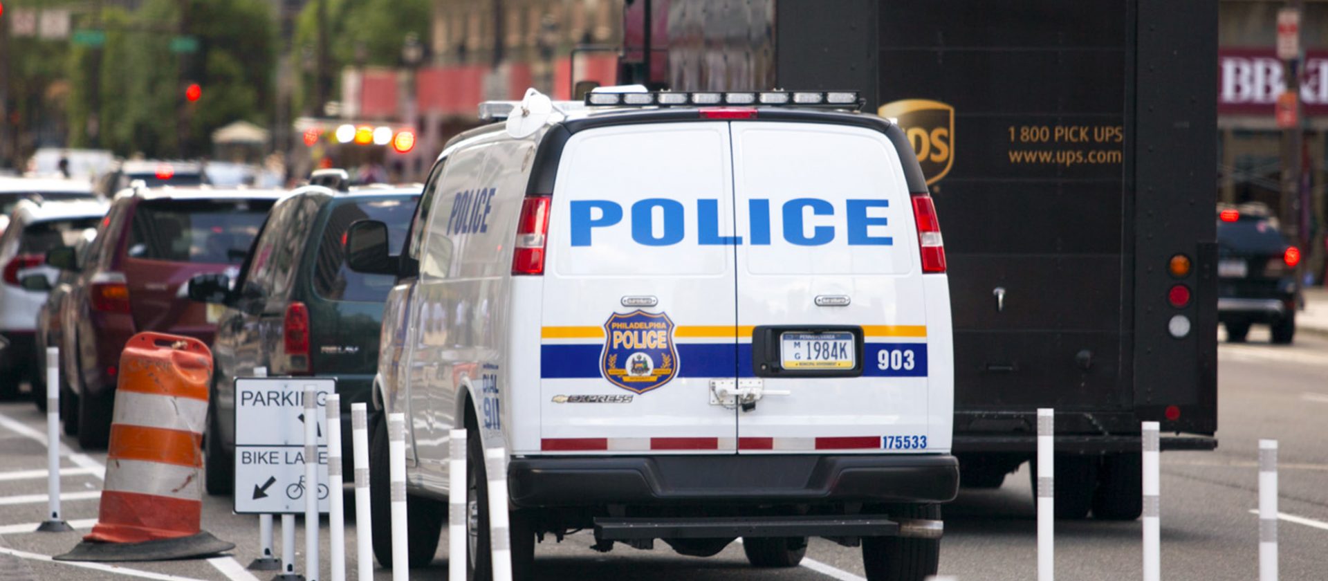 A Philadelphia Police van is seen on the street.