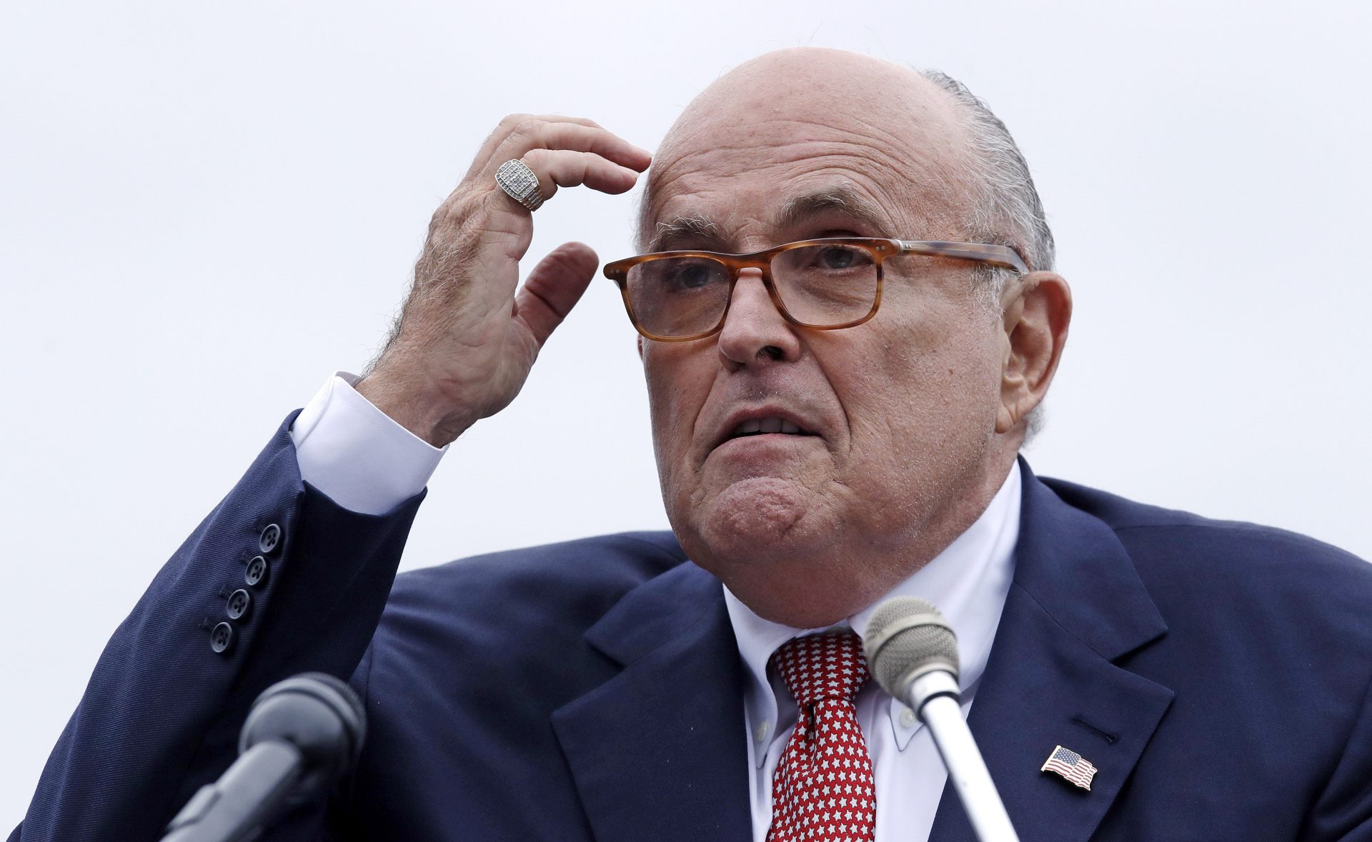 Rudy Giuliani, an attorney for President Donald Trump, addresses a gathering during a campaign event for Eddie Edwards, who is running for the U.S. Congress, in Portsmouth, N.H., Wednesday, Aug. 1, 2018.
