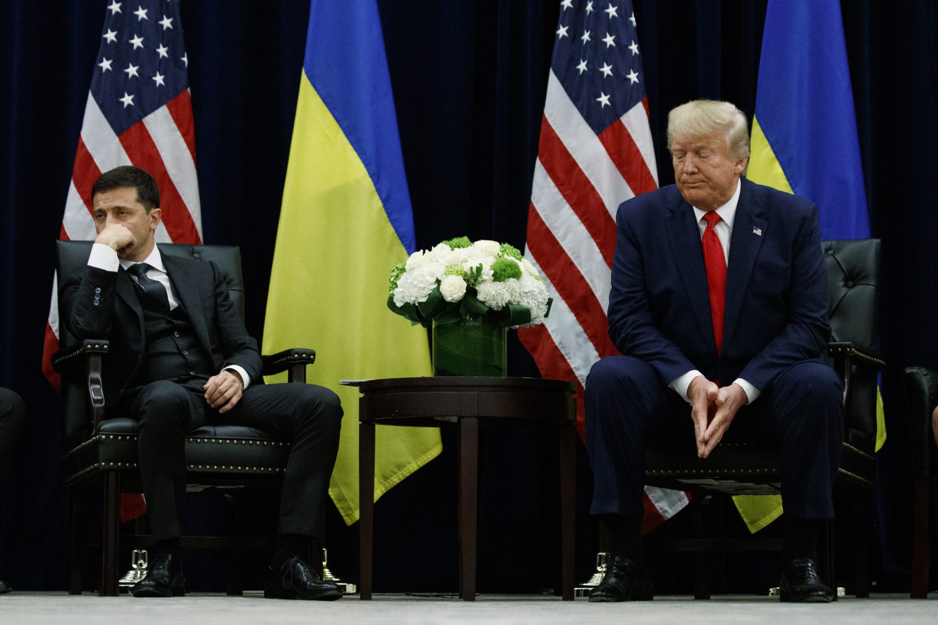 President Donald Trump meets with Ukrainian President Volodymyr Zelenskiy at the InterContinental Barclay New York hotel during the United Nations General Assembly, Wednesday, Sept. 25, 2019, in New York.