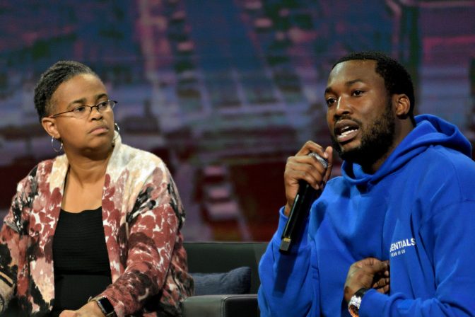 Meek Mill at the Players Coalition Town Hall on Policing in the city, at Community College of Philadelphia, on Monday, Oct. 28, 2019.