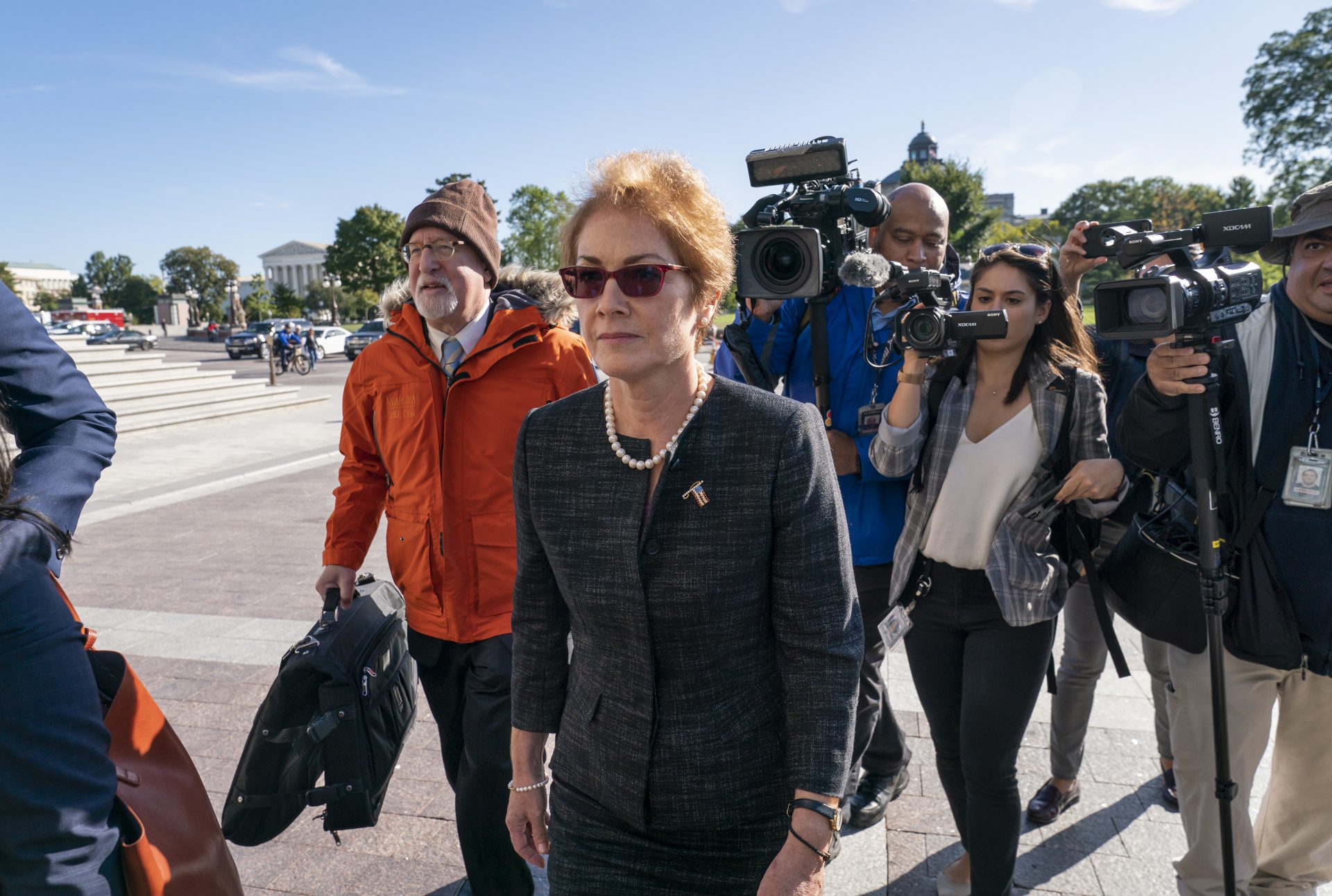 Former U.S. ambassador to Ukraine Marie Yovanovitch, arrives on Capitol Hill, Friday, Oct. 11, 2019, in Washington, as she is scheduled to testify before congressional lawmakers on Friday as part of the House impeachment inquiry into President Donald Trump.