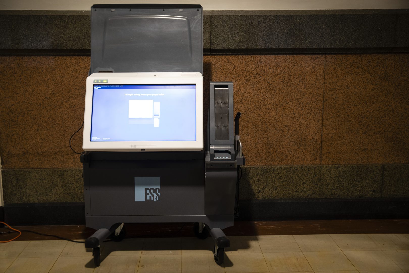 Shown is an ExpressVote XL voting machines displayed at City Hall, in Philadelphia, Wednesday, Oct. 2.