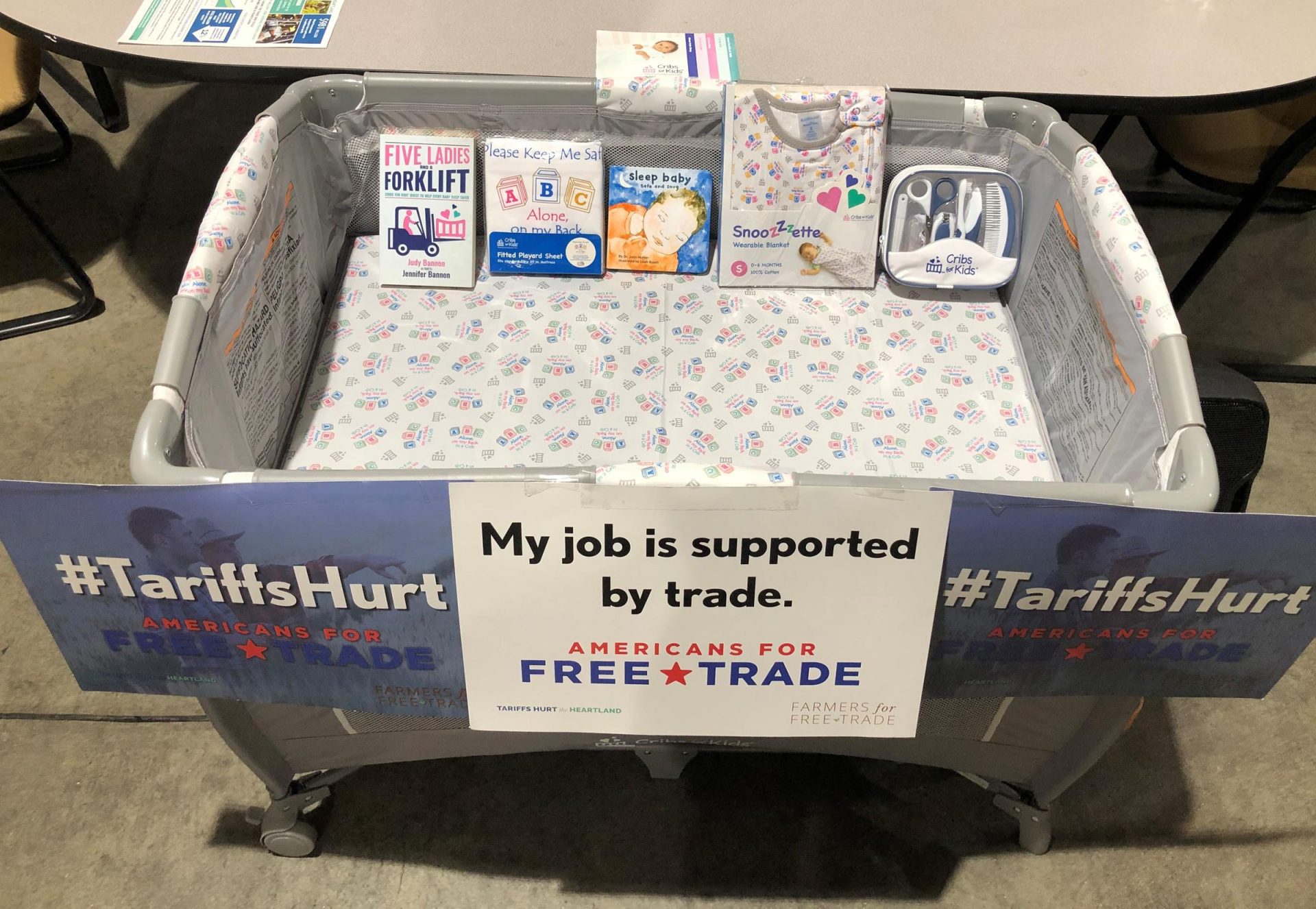 A Cribette distributed by the Pittsburgh nonprofit Cribs For Kids contains infant items, many of which were imported from China. The company says the recent trade tariffs have forced them to increase the cost of their products.