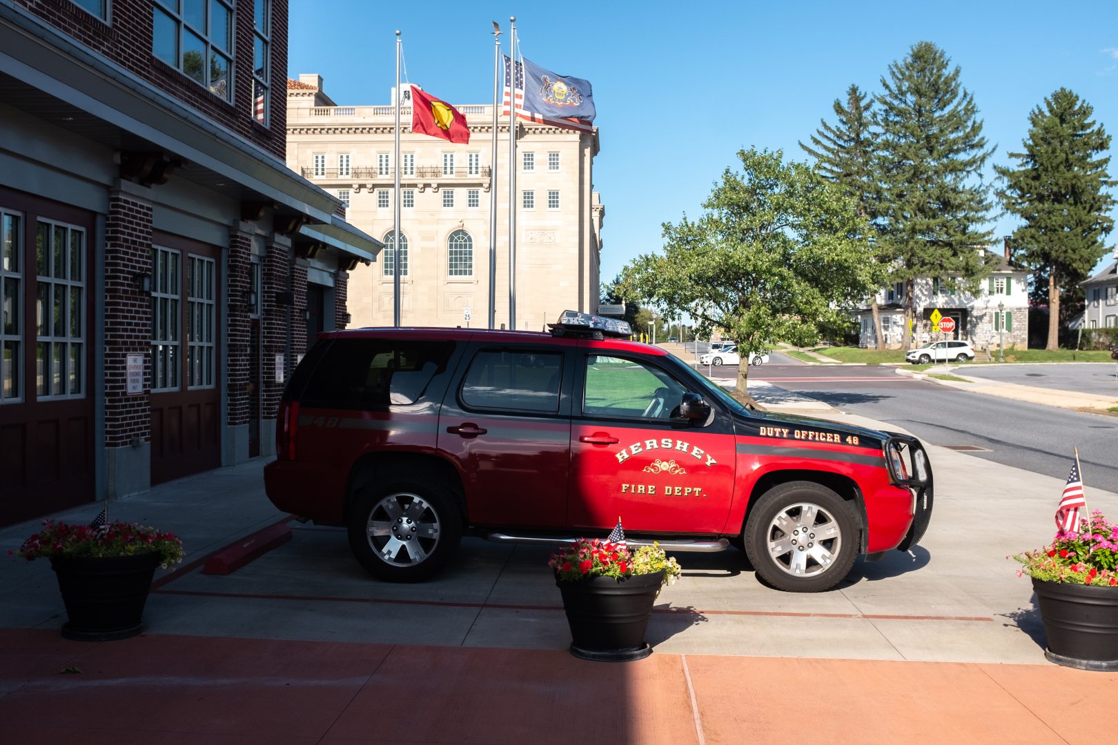 A vehicle outside the Hershey Fire Department is seen on Aug. 29, 2019. 