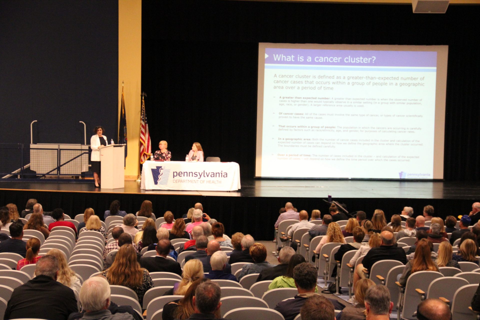 State Department of Health officials explain a cancer study to Washington County residents. Photo: Reid R. Frazier