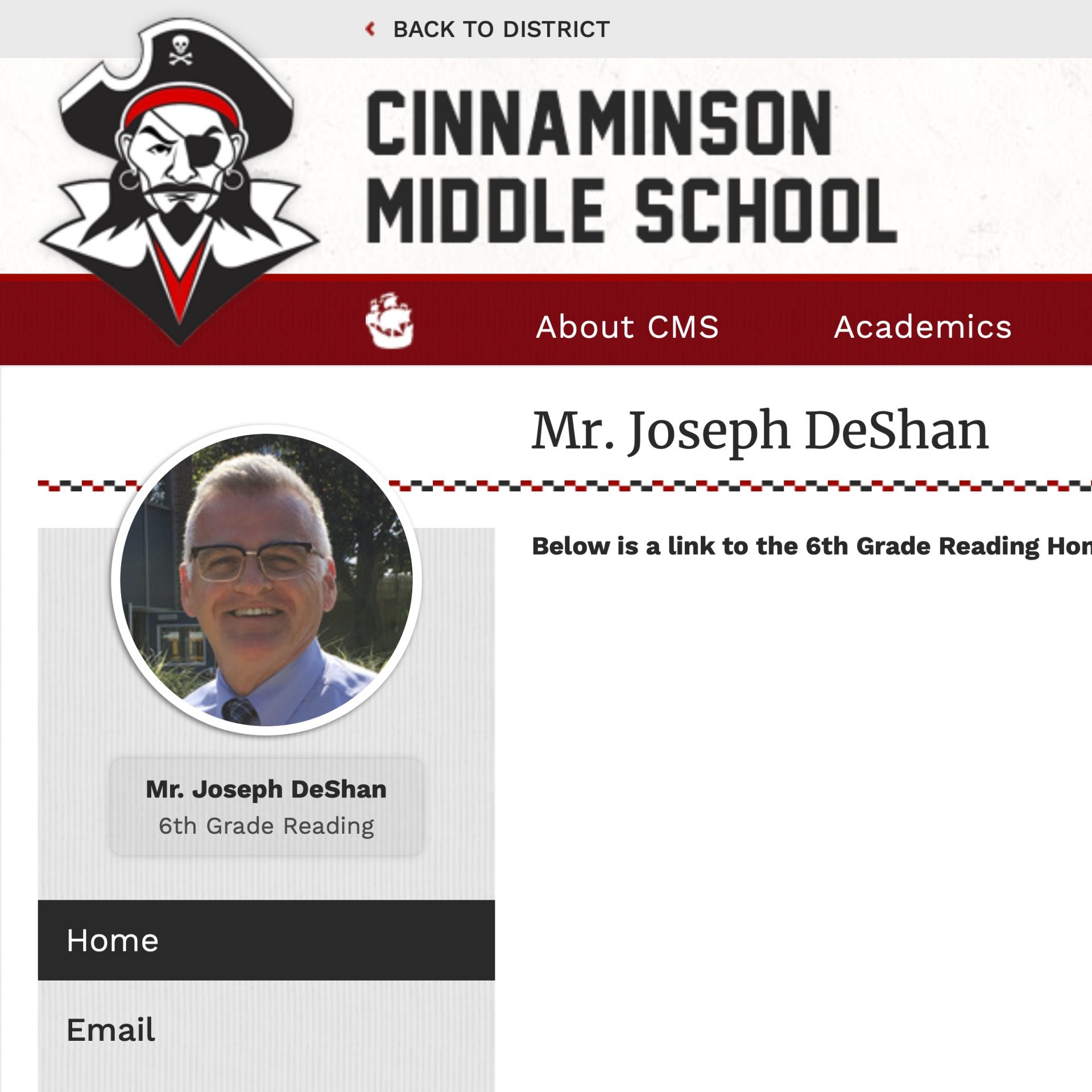 This Oct. 1, 2019 image made from the Cinnaminson, N.J., Middle School website shows part of a page for Joseph Michael DeShan. School administrators in Cinnaminson knew for years that the sixth-grade teacher had been forced from the priesthood in 1989 for impregnating a teen parishioner in Bridgeport, Conn. But nearly two decades later, he remained in a classroom. The district would not disclose DeShan's current status and he did not return calls for comment, but parents say he is not in a classroom this fall. 