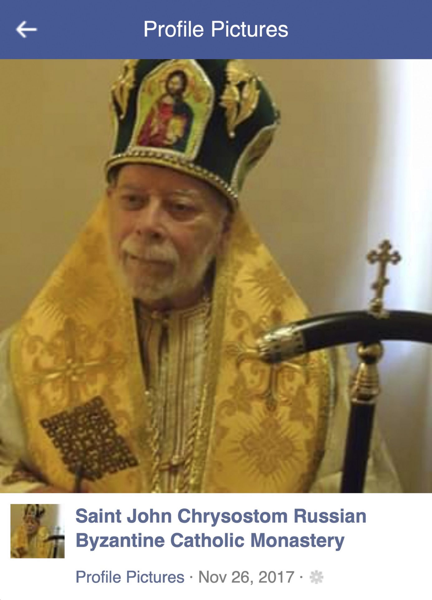 This undated photo posted to Facebook in 2017 shows Jerome Bernard Robben. Three decades earlier, Robben, a St. Louis Catholic high school teacher; and James A. Funke, a priest, went to prison for sexually abusing male students together. In 2017, this social media account identified Robben _ wearing a crown and gold vestments _ as the leader of a Russian Byzantine order raising money to build a monastery in Nevada.