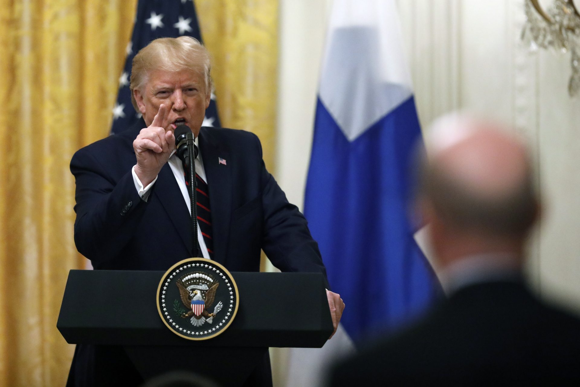 President Donald Trump speaks during a news conference with Finnish President Sauli Niinisto at the White House in Washington, Wednesday, Oct. 2, 2019.