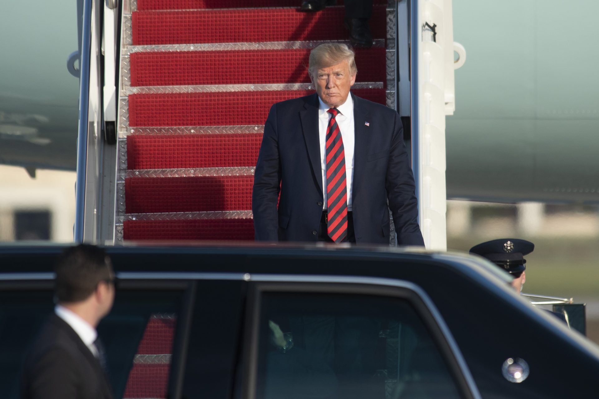 President Donald Trump walks from Air Force One at Andrews Air Force Base, Md., as he arrives following a trip to Chicago to attend the International Association of Chiefs of Police Annual Conference and Exposition, Monday, Oct. 28, 2019.