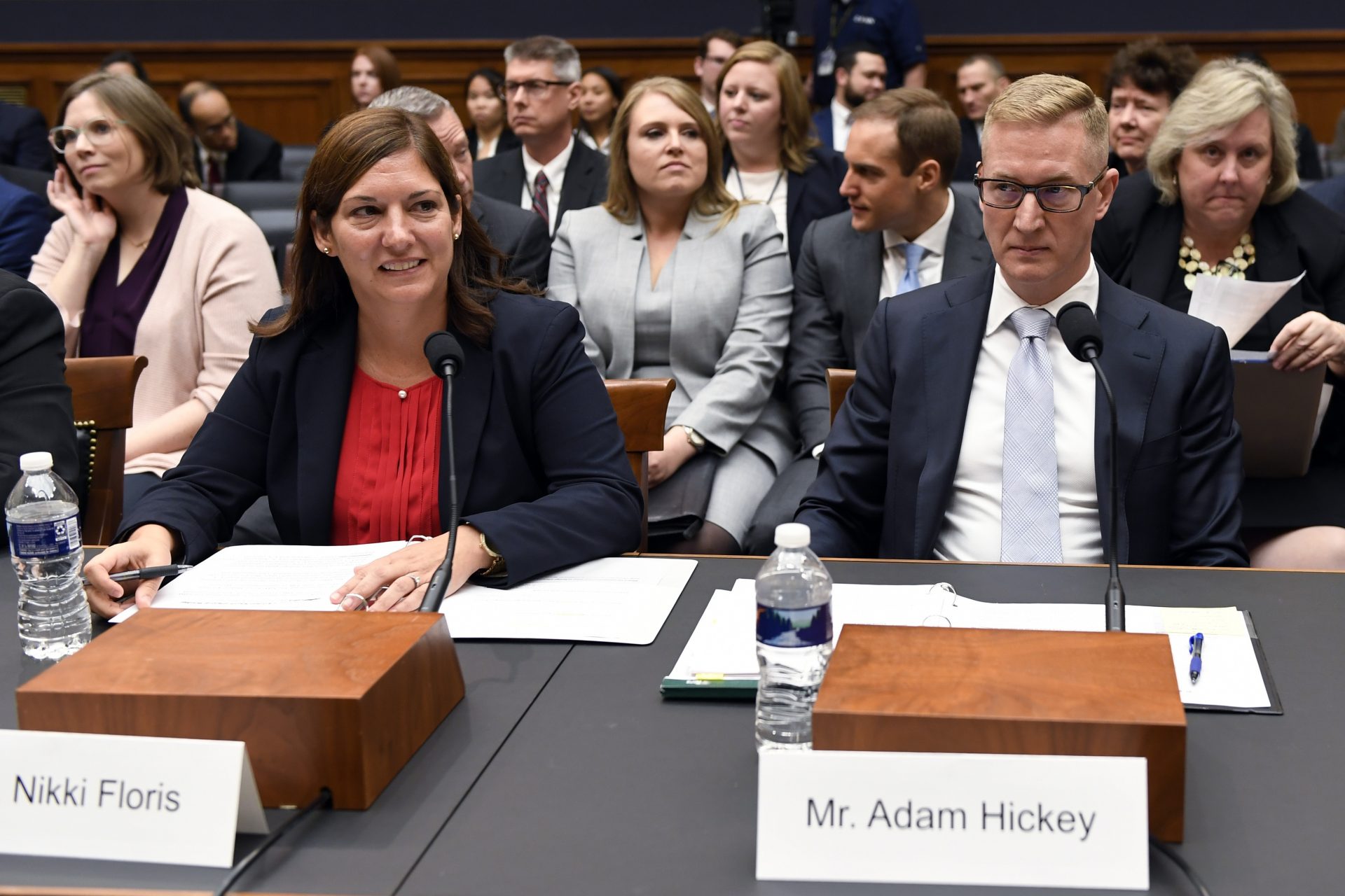 FILE PHOTO: In this Oct. 22, 2019, file photo, Deputy Assistant Director for Counterterrorism at the FBI Nikki Flores, left, and Deputy Assistant Attorney General for National Security Adam Hickey, right, wait to testify before the House Judiciary Committee hearing on Capitol Hill in Washington, on election security. Russia interfered in the 2016 election and may try to sway next year’s vote as well. But it’s not the only nation with an eye on U.S. politics. American officials sounding the alarm about efforts to disrupt the 2020 election include multiple countries in that warning.