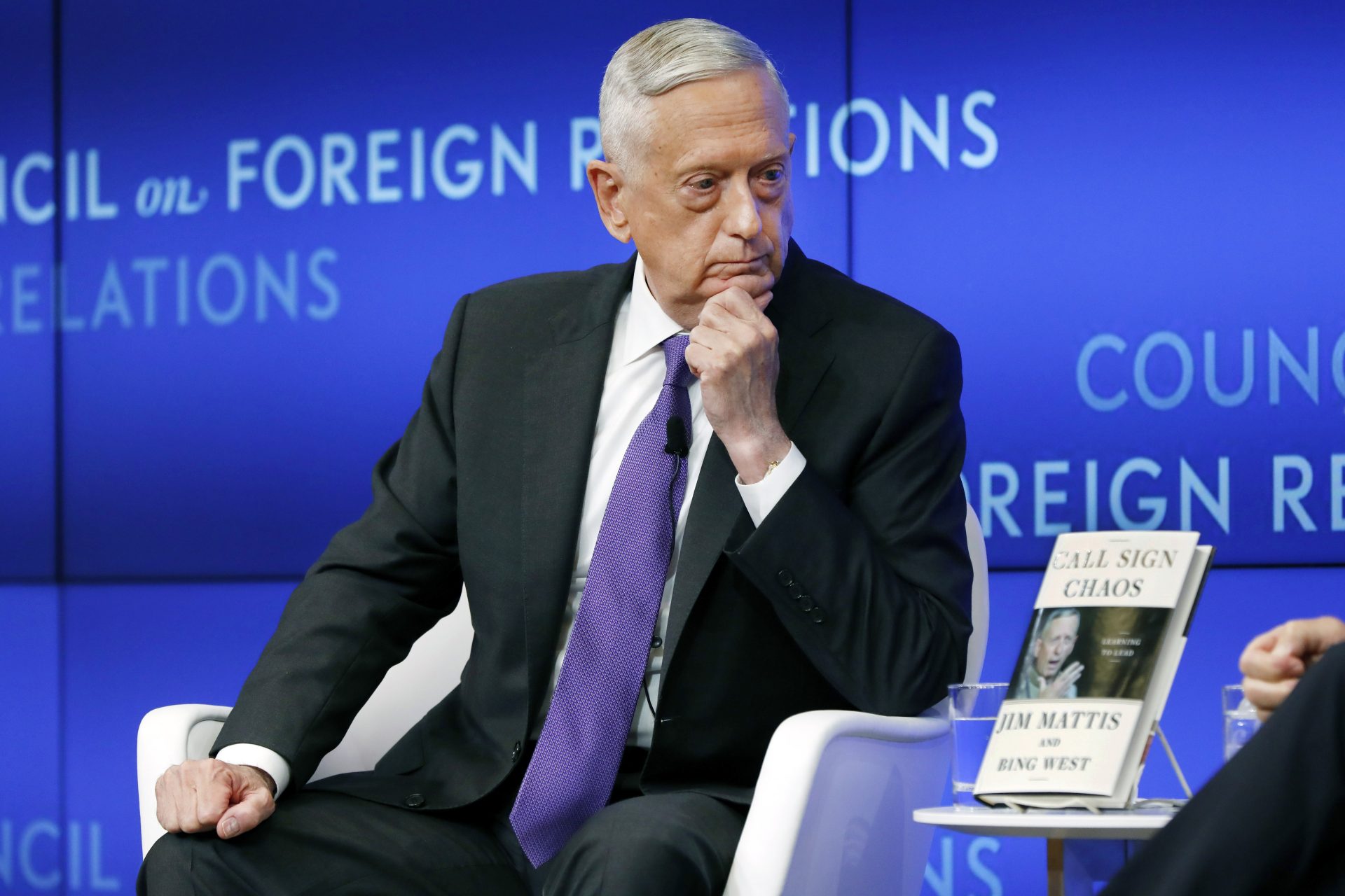 Former U.S. Secretary of Defense Jim Mattis listens to a question during his appearance at the Council on Foreign Relations, in New York, Tuesday, Sept. 3, 2019.