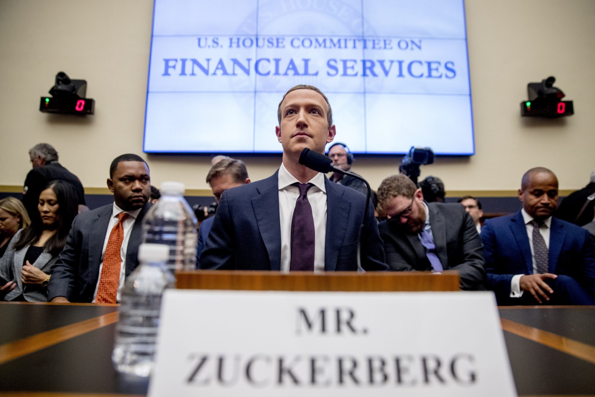 Facebook CEO Mark Zuckerberg arrives for a House Financial Services Committee hearing on Capitol Hill in Washington, Wednesday, Oct. 23, 2019, on Facebook's impact on the financial services and housing sectors.