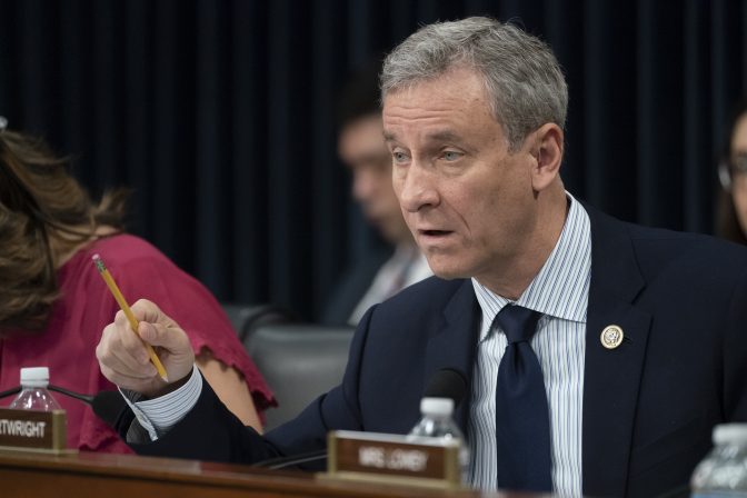 FILE PHOTO: Rep. Matt Cartwright, D-Penn., asks Attorney General William Barr about the Justice Department's lawsuit to strike down the Affordable Care Act, in Washington, Tuesday, April 9, 2019.