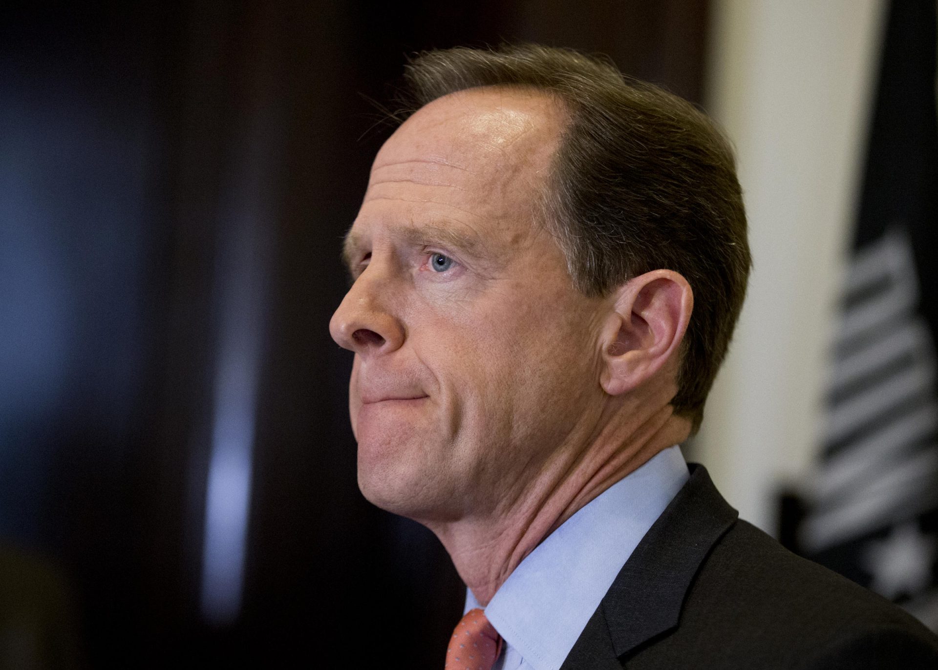 Sen. Patrick J. Toomey, R-Pa. speaks to reporters outside his office on Capitol Hill, in Washington, Tuesday, April 12, 2016.