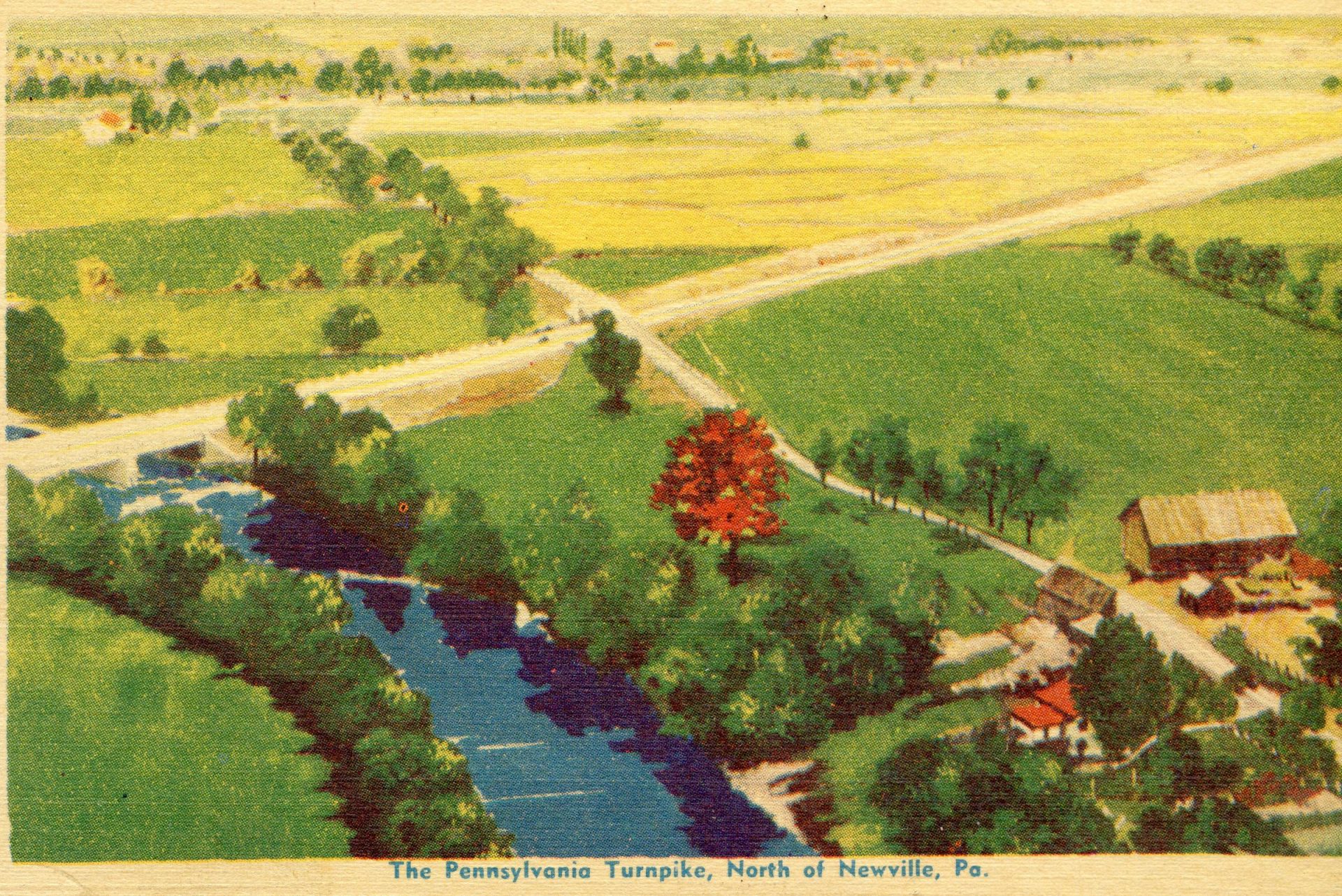 A watercolor postcard to Newville, Pennsylvania, about 175 miles east of Pittsburgh, shown here circa 1940 by painter Denis Hoffman