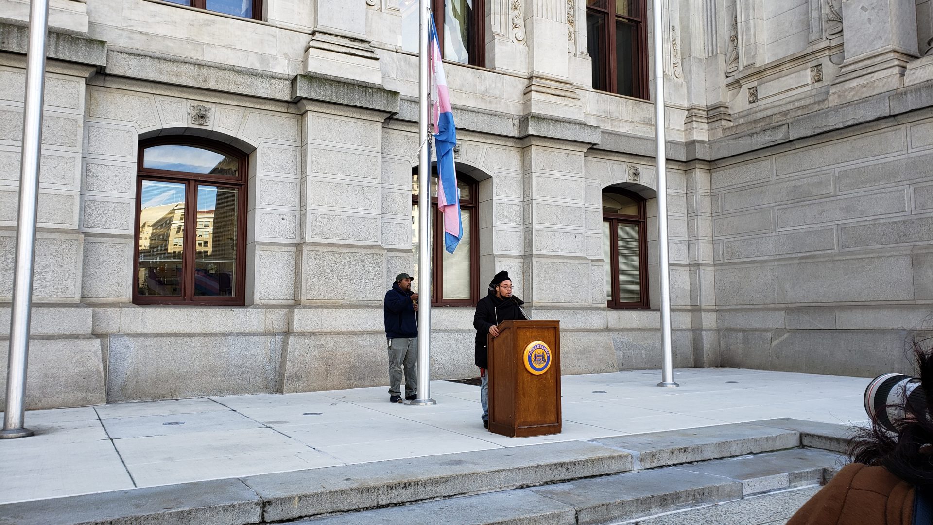 Flag raising at Philadelphia City Hall marks Trans Day of Remembrance.