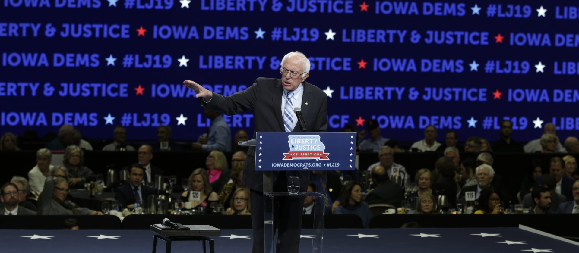 Democratic presidential candidate Sen. Bernie Sanders speaks during the Iowa Democratic Party's Liberty and Justice Celebration, Friday, Nov. 1, 2019, in Des Moines, Iowa.