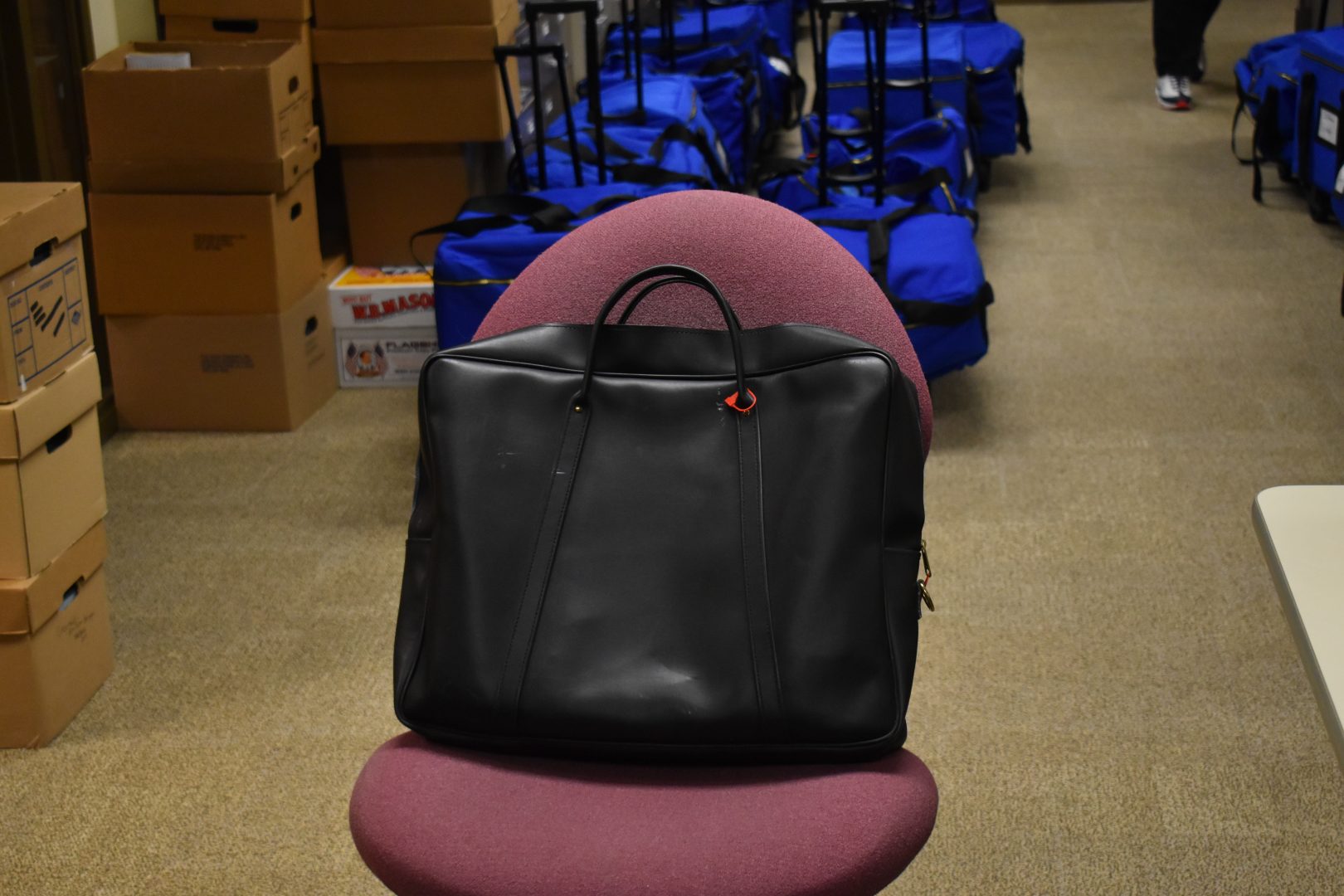 A bag used to secure ballots is seen at the York County elections office on  Nov. 6, 2019.