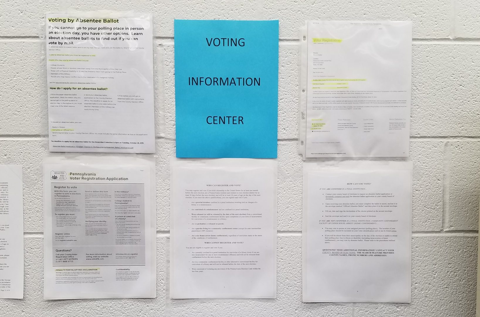 Information about voting is posted in the law library at the the George W. Hill Correctional Facility in Delaware County, Pa.