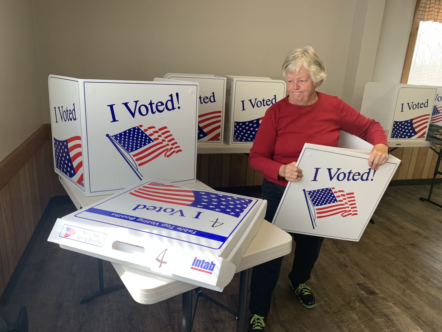 Election judge Sue Ellen Hamilton sets up her polling place in Pine Township, Mercer County, ahead of the municipal election Nov. 5. 