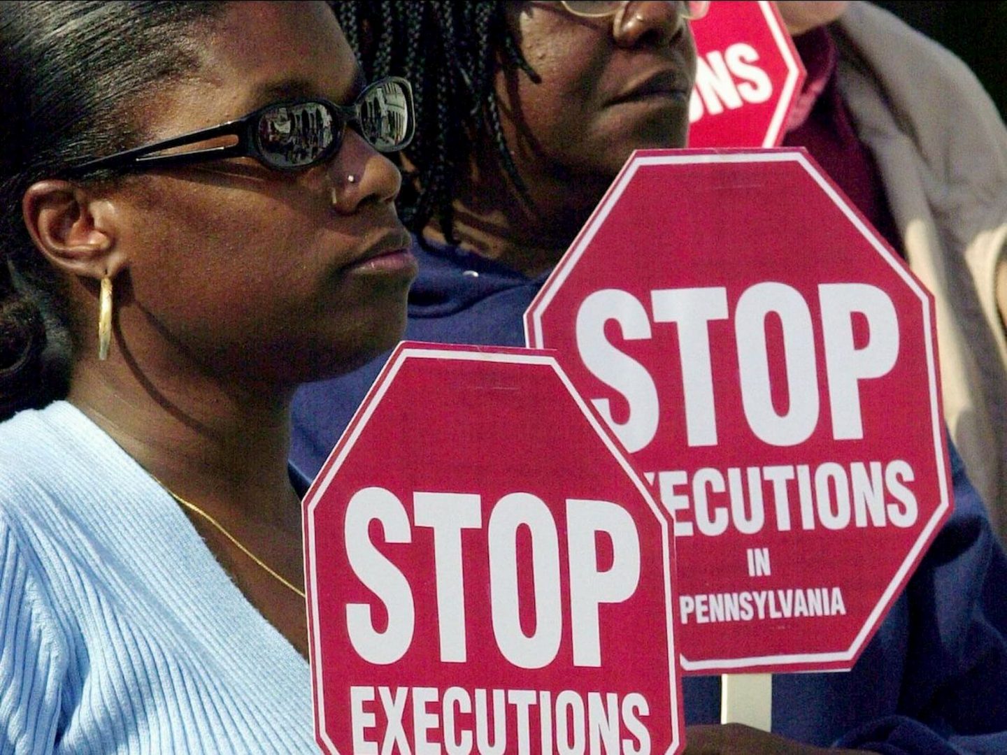 Protesters outside the capitol in Harrisburg on Oct. 11, 2003. It would be another 12 years before Gov Tom Wolf put a moratorium on executions. Until the death penalty is legally abolished, the state continues to issue execution warrants to death row inmates. (AP Photo/Brad C. Bower) 