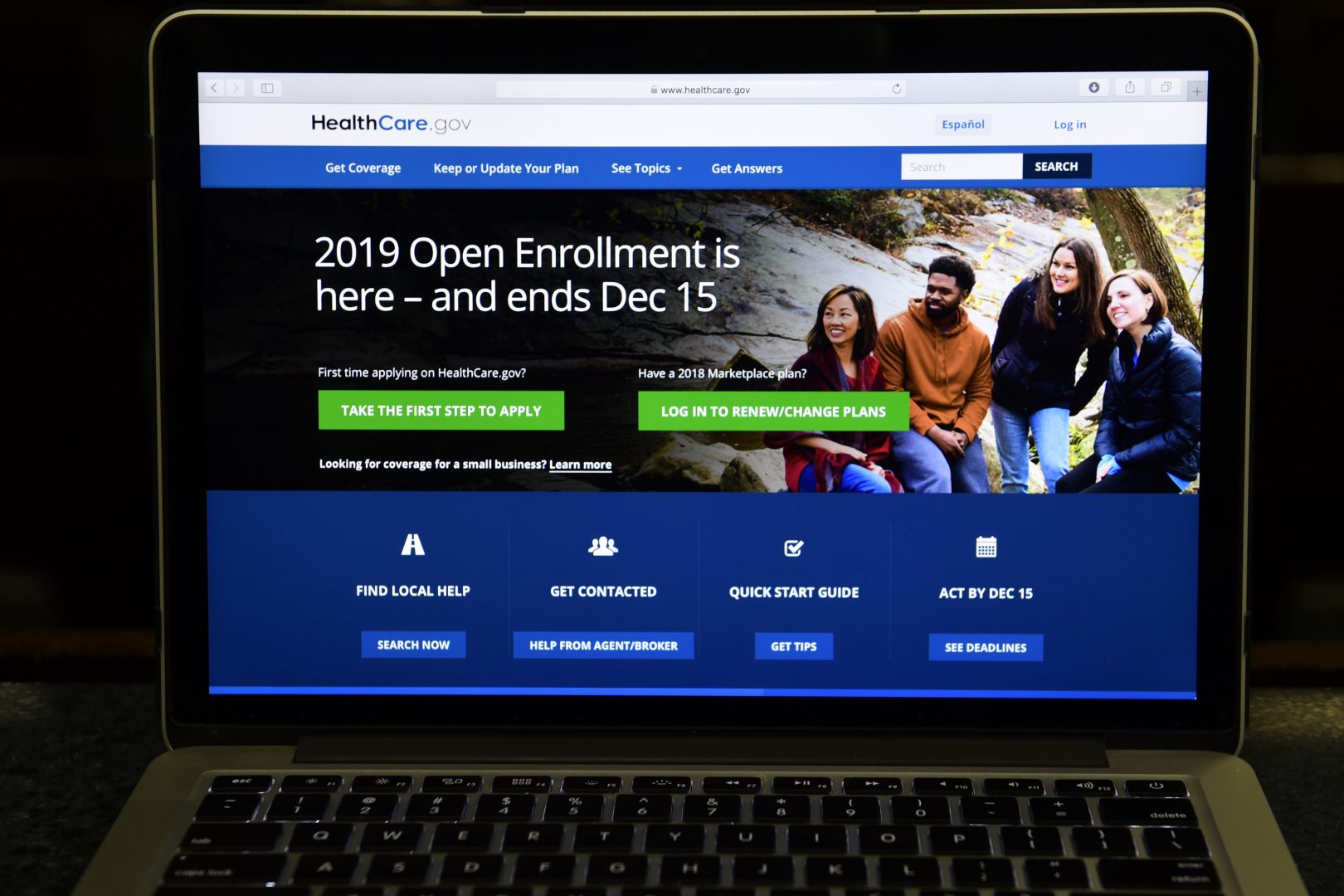 FILE PHOTO: In this Nov. 1, 2018, file photo, the federal website where consumers can sign up for health insurance under the Affordable Care Act is shown on a computer screen in Washington. 
