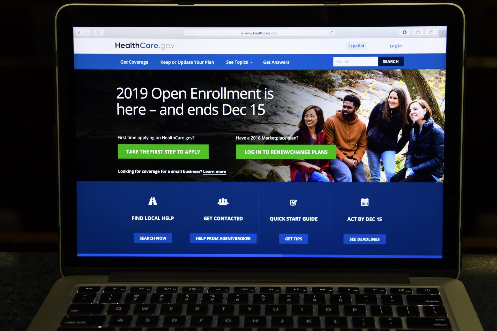 FILE PHOTO: In this Nov. 1, 2018, file photo, the federal website where consumers can sign up for health insurance under the Affordable Care Act is shown on a computer screen in Washington. The health care sector is getting punished before the opening bell Monday, Dec. 17, after a federal judge in Texas ruled Friday that the Affordable Care Act is unconstitutional.