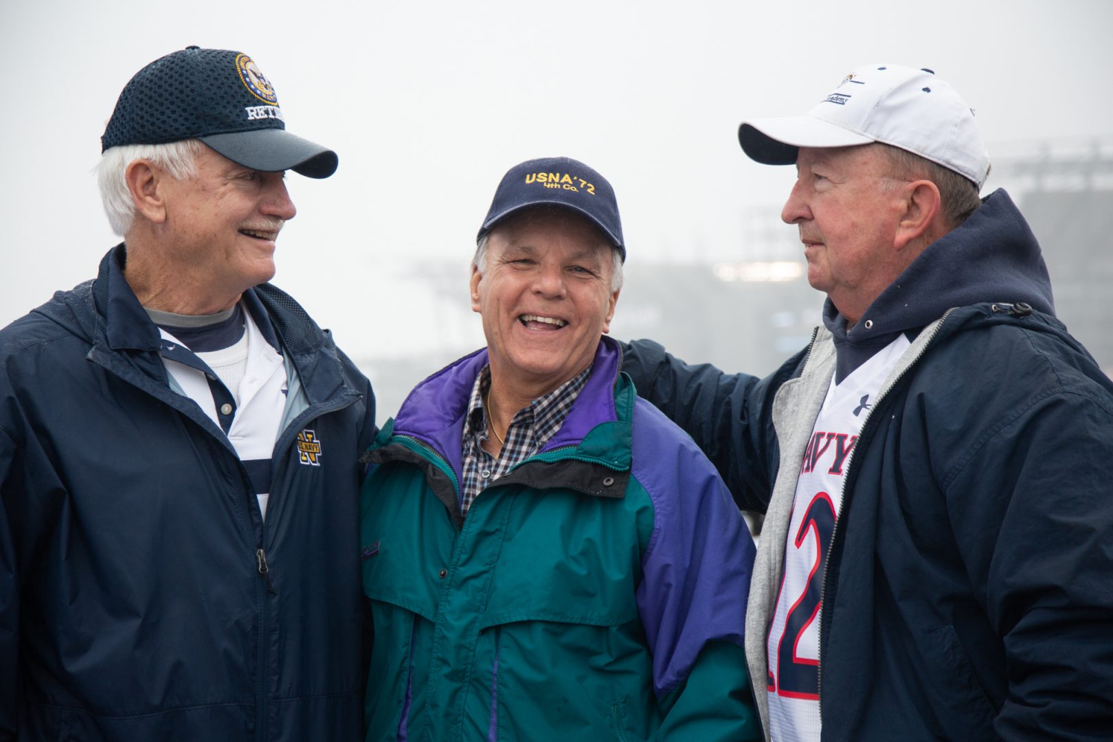 Don Carlson, Jerry Stahl, and Mike Brennan (left to right) graduated from the Naval academy in 1972. They've been coming to the annual Army-Navy game together since they were cadets. Today they traveled from Maryland, South Carolina, and Washington DC to watch the game together in Philadelphia, Pa on December 14th 2019.