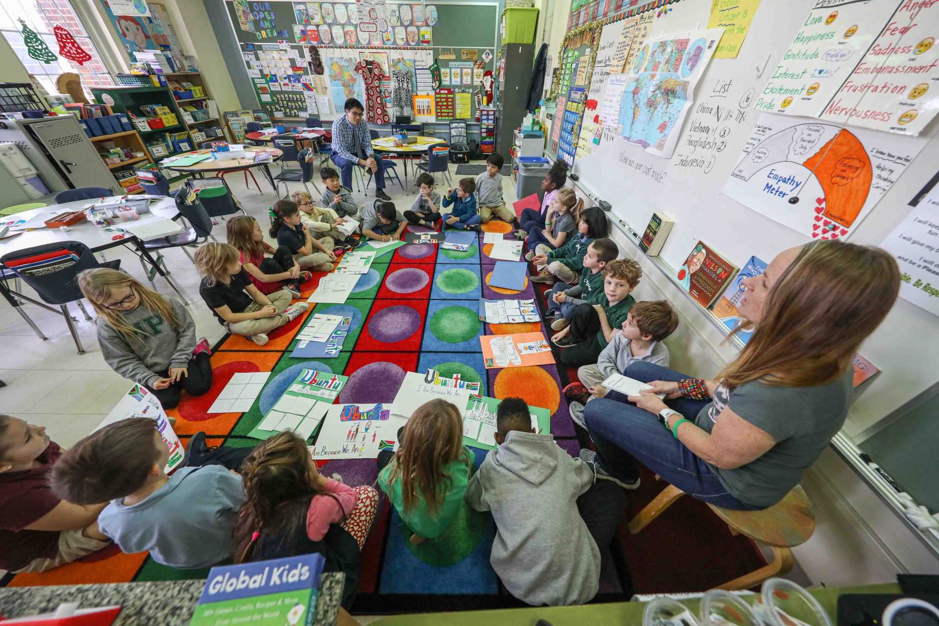 Schoolteacher Wendy Turner discusses with her students the topic of the day during a global awareness session Thursday, Dec. 12, 2019, at Mount Pleasant Elementary School in Wilmington, DE.