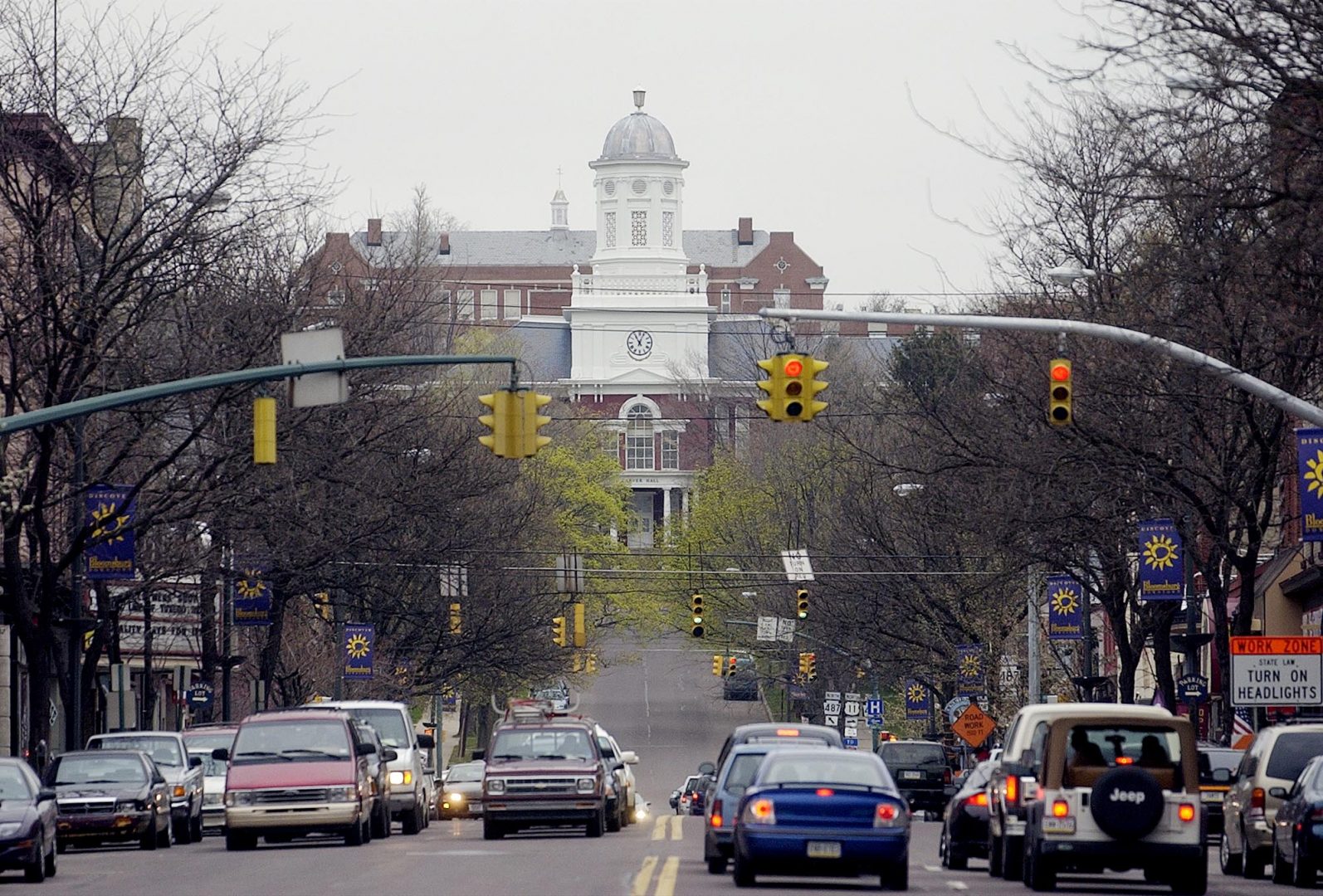 FILE: Bloomsburg University's Carver Hall overlooks downtown Friday, April 18, 2003, in Bloomsburg, Pa. Town officials think they have solved problems at an off-campus apartment complex that had soured town-gown relations. 