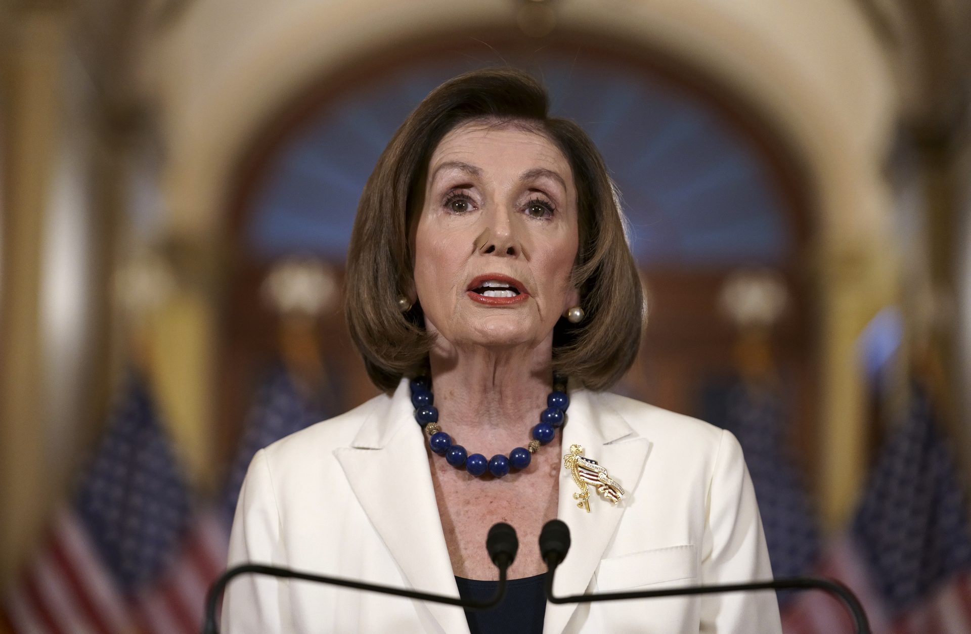Speaker of the House Nancy Pelosi, D-Calif., makes a statement at the Capitol in Washington, Thursday, Dec. 5, 2019. Pelosi says the House is drafting articles of impeachment against President Donald Trump.