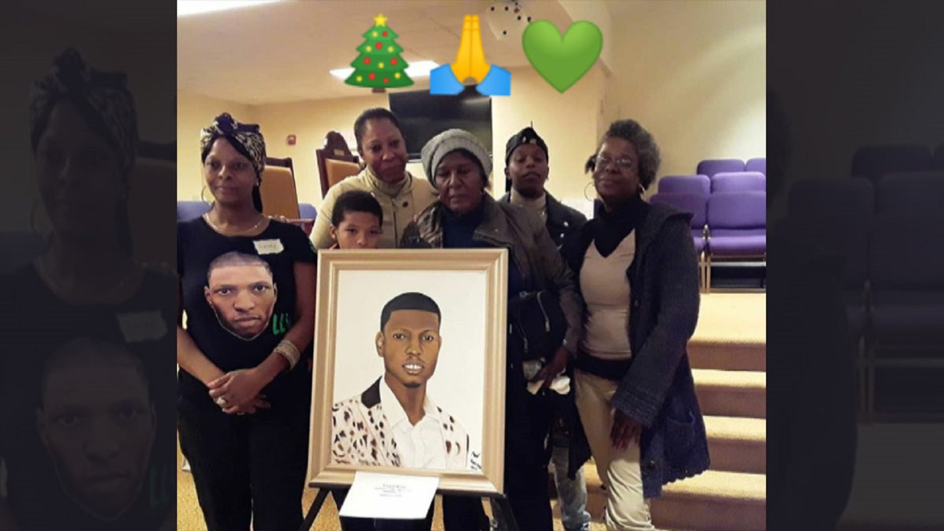 Members of Virgil's family picking up a donated portrait of him this December.