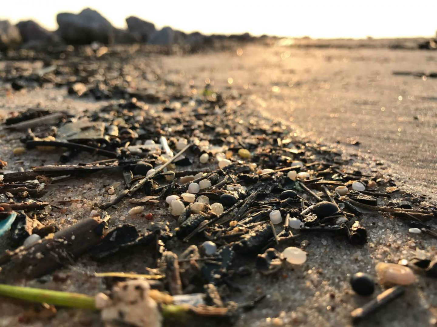 Nurdles along the shores of Galveston Bay in Texas, home to many petrochemical plants, which can inadvertently spill pellets. 