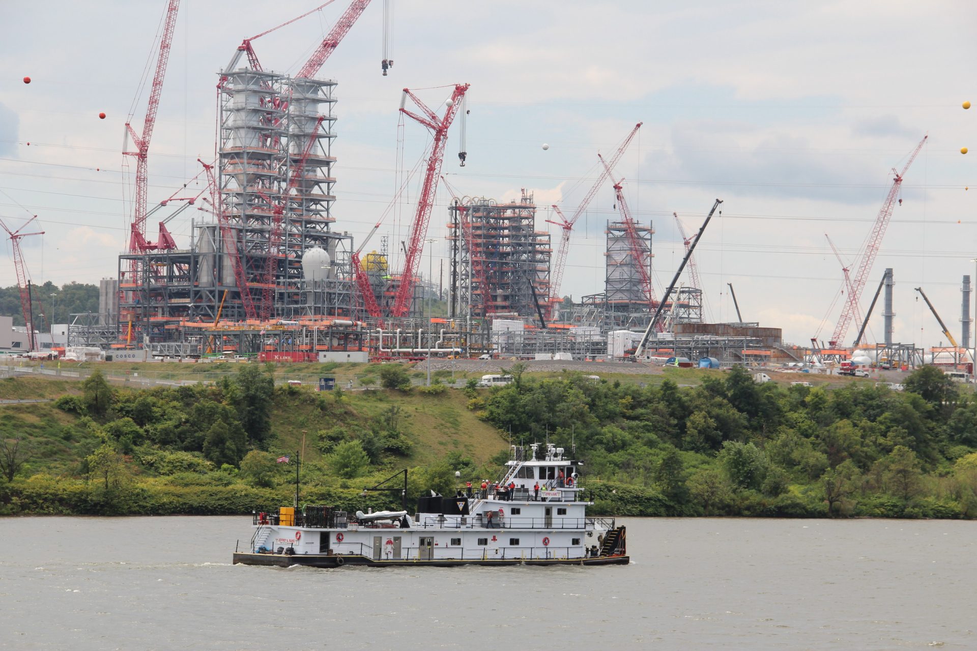 Shell's ethane cracker plant, under construction in June 2019, is seen from the Ohio River.