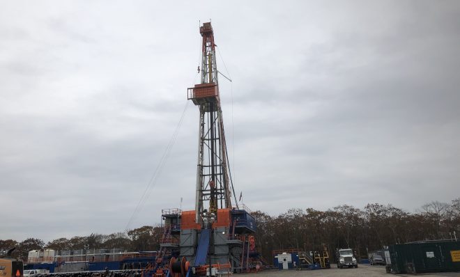 An active drill site on state forest land in Tioga County, Oct. 2019. The Seneca Resources well will tap the Utica Shale  formation.