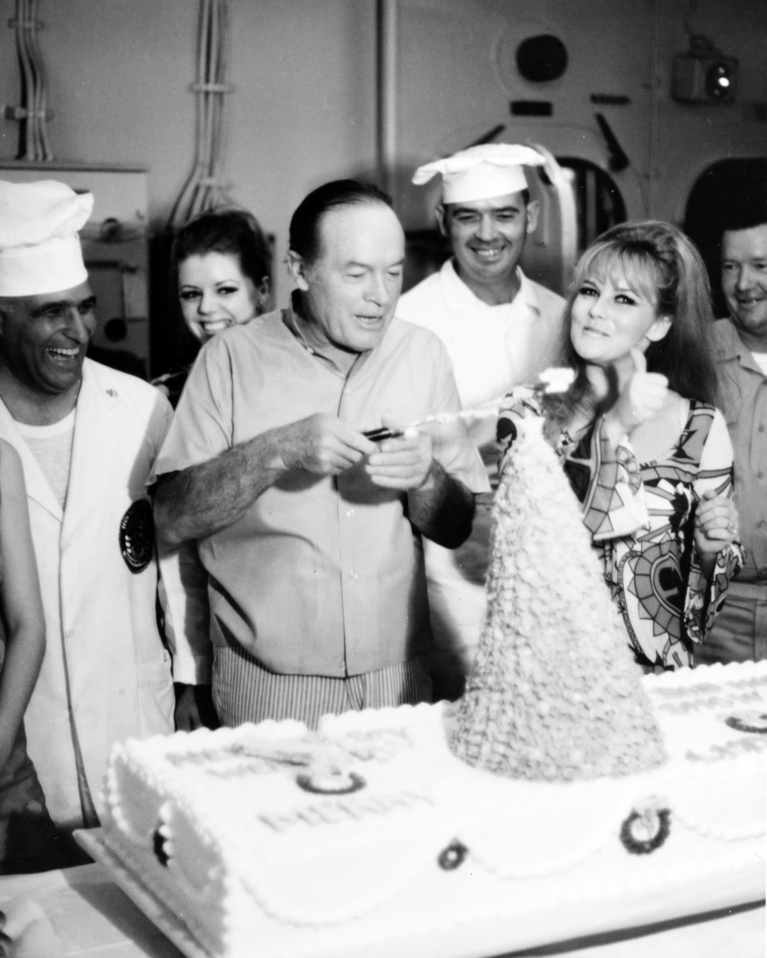 Actor and comedian Bob Hope and actress Ann-Margret, on board the USS New Jersey for the Bob Hope Christmas USO Show on Christmas Day in 1968. Ann-Margret was honored at the Washington event for her service to the USO.