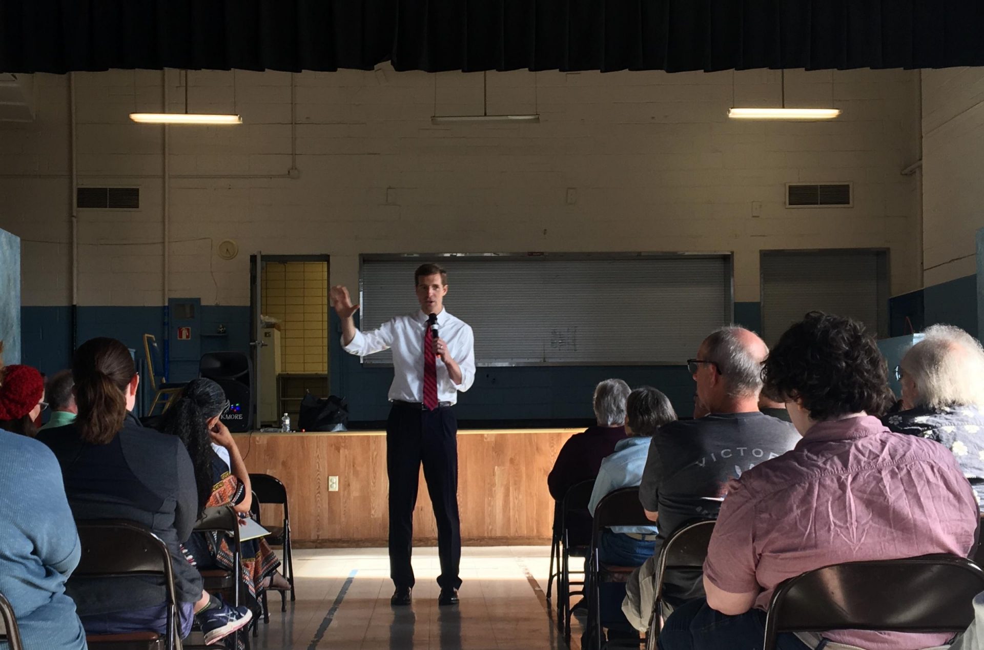 Lamb talks to constituents at a townhall last summer, where voters asked about impeachment.