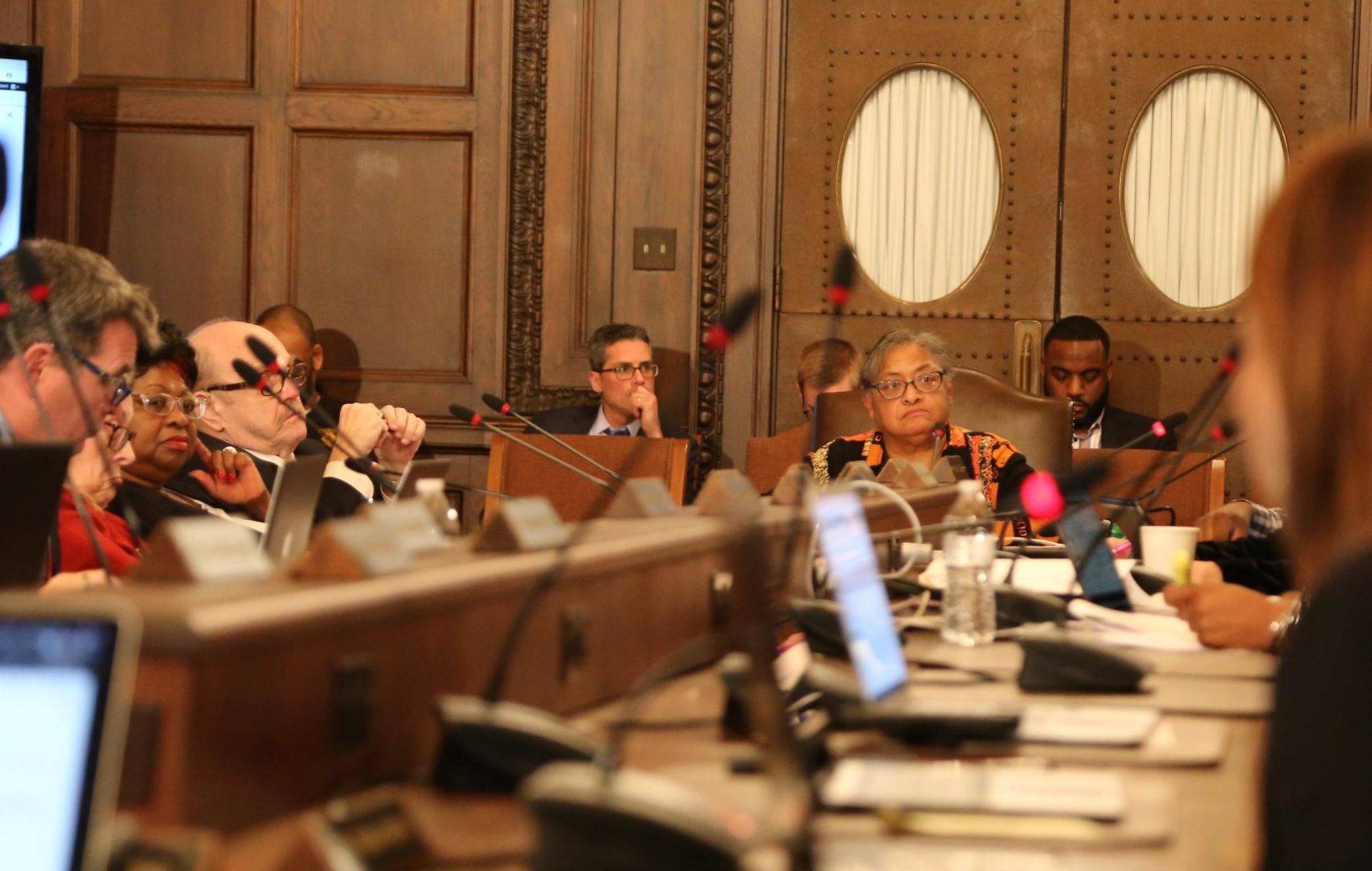 Pittsburgh Public Schools Board President Sylvia Wilson listens during the December legislative meeting.