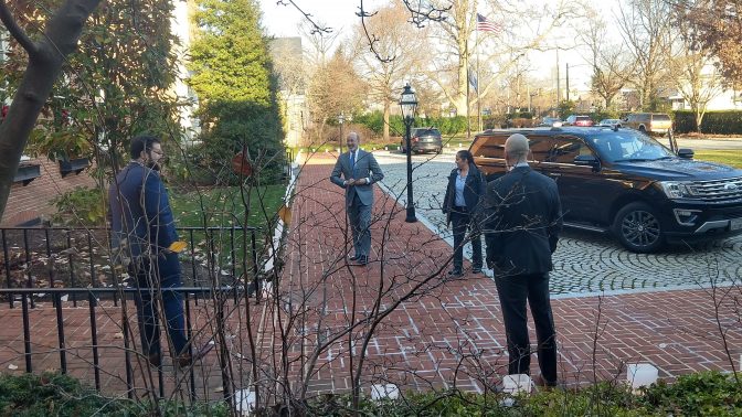 Governor Tom Wolf arrives to the Governor's Residence.