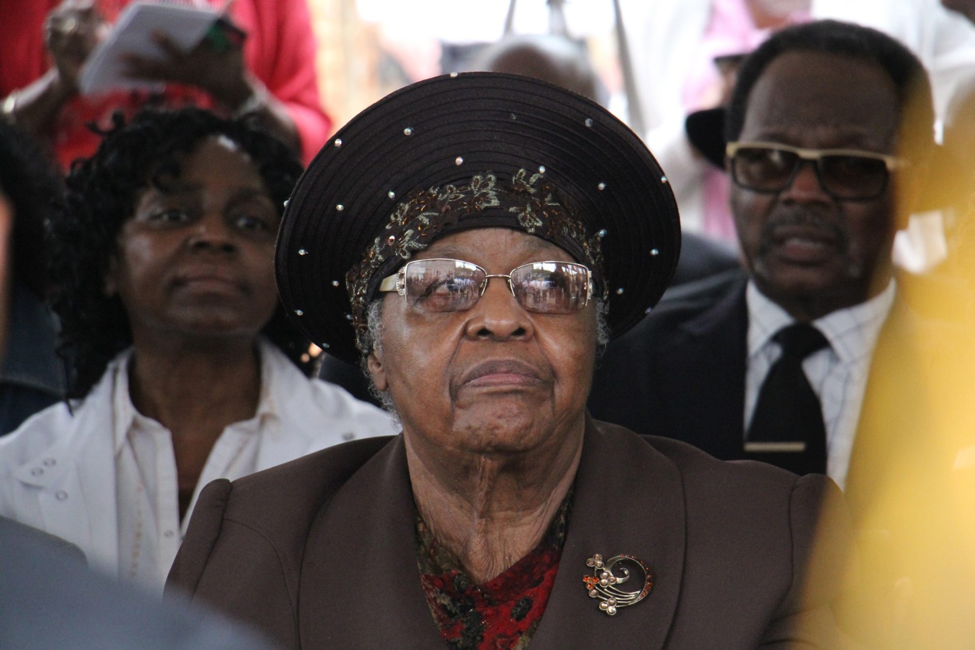 Jeanette Hunt, who owns the home in Camden where Martin Luther King once lived, listens to a speech made by his contemporary, U.S. Rep. John Lewis on Sept. 19, 2016.