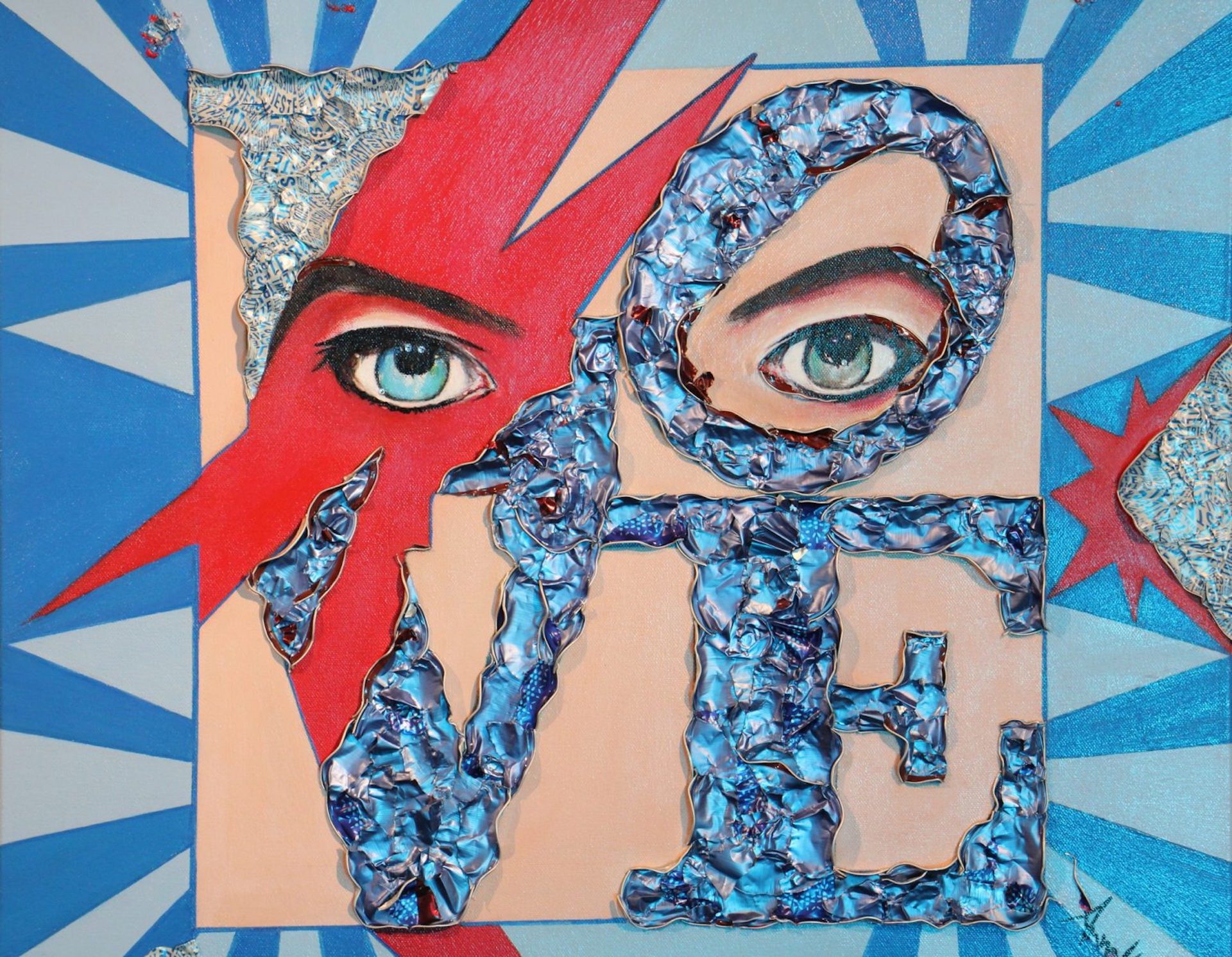 ‘Bowie Forever’ by Annabel Perrigueur incorporates pieces of beer cans.