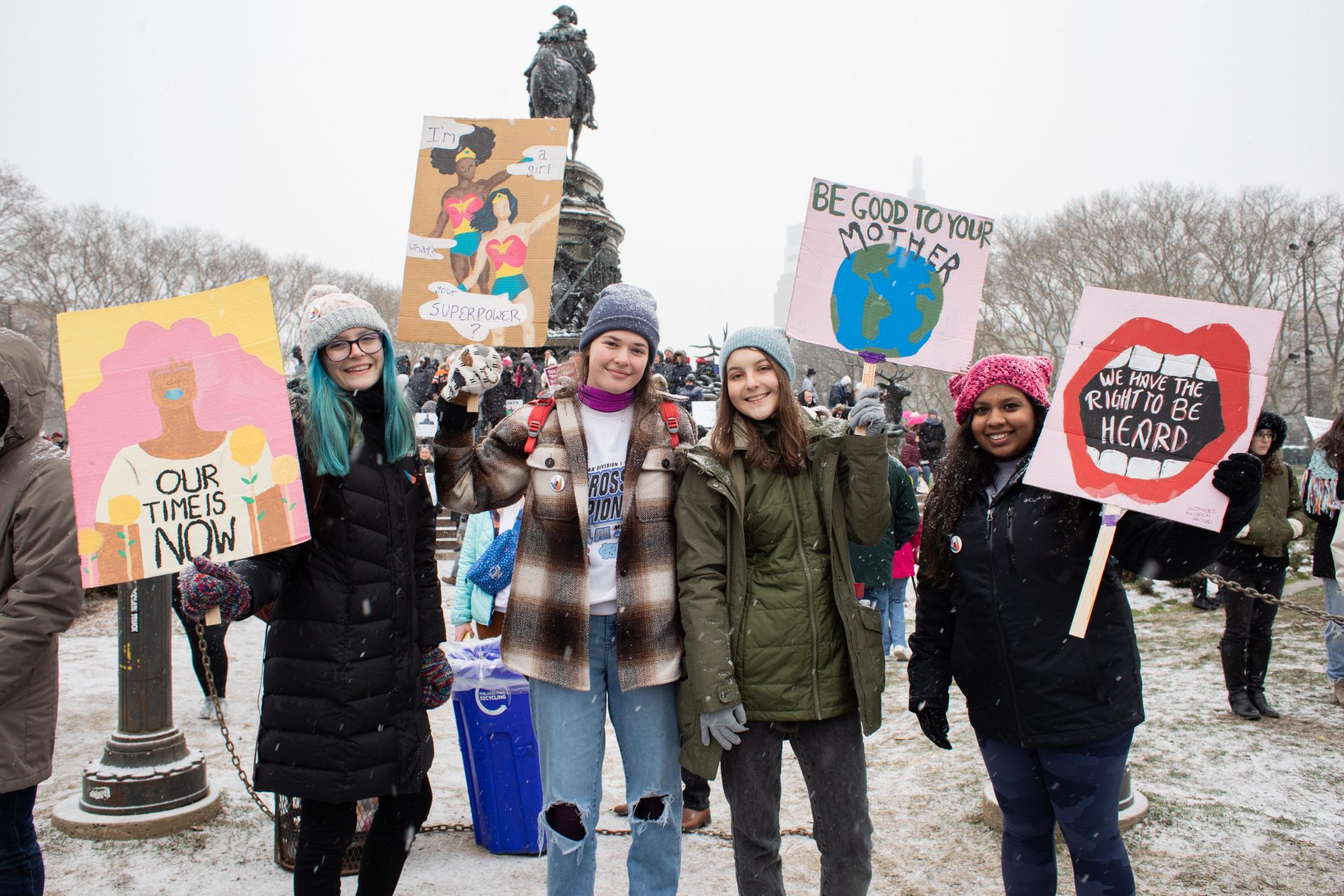 Downingtown East High School students Chloe Baumann, Hope Hessler, Megan Beale, and Gabbi Chacko traveled to Philadelphia to attend the Women's March.
