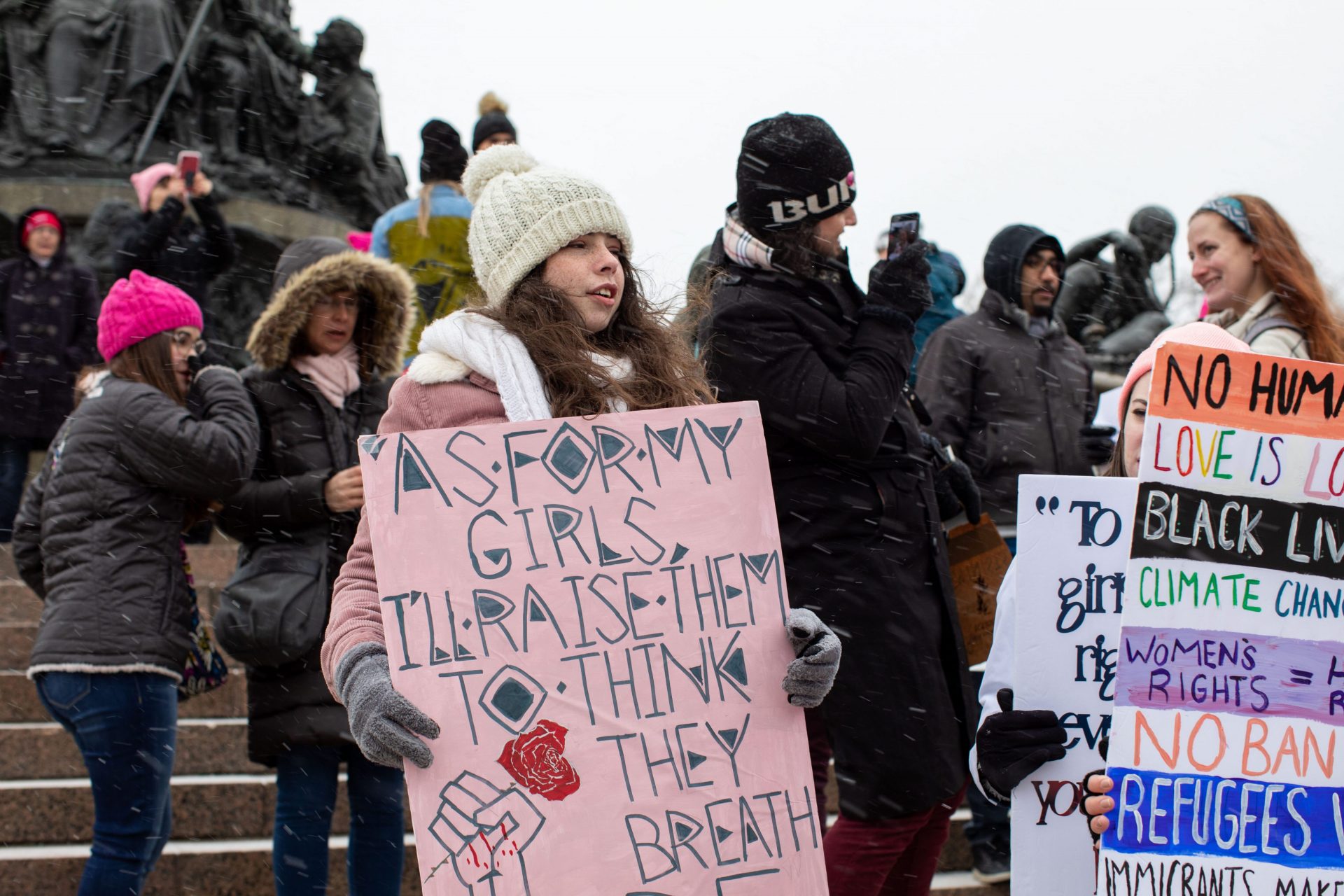 Young people were among those who braved the snowy weather at the 4th annual Women’s March on Philadelphia on Saturday.