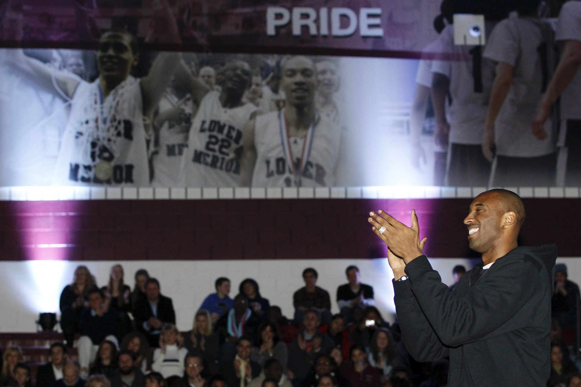 Los Angles Lakers basketball player Kobe Bryant during a dedication ceremony for a new gymnasium at Lower Merion High School, Thursday, Dec. 16, 2010, in Ardmore, Pa. The gym was named and dedicated to Bryant, a Lower Merion alumnus.