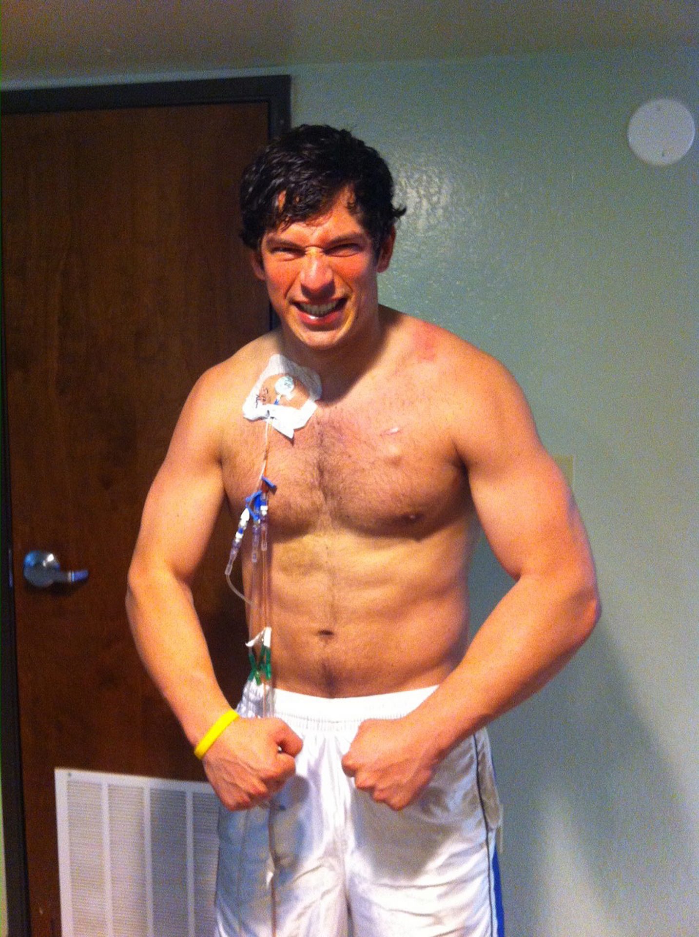 David Fajgenbaum back at the hospital in the spring of 2012, gearing up to fight his fourth relapse.