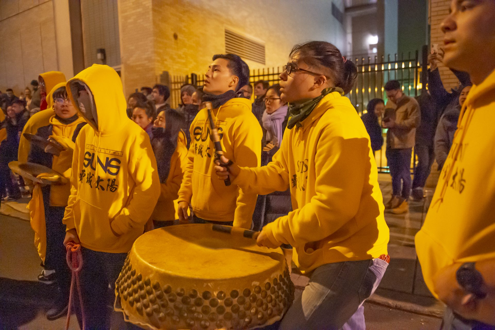 Philadelphia Sun's percussionist beat out the rythym that the lion dancers perform to.