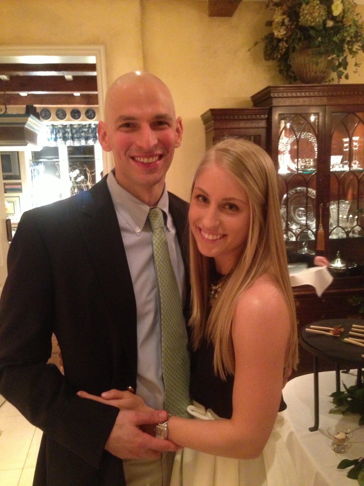 ollowing his fifth near-death experience, David Fajgenbaum poses with his then-fiancée, Caitlin Prazenica, at their engagement party.