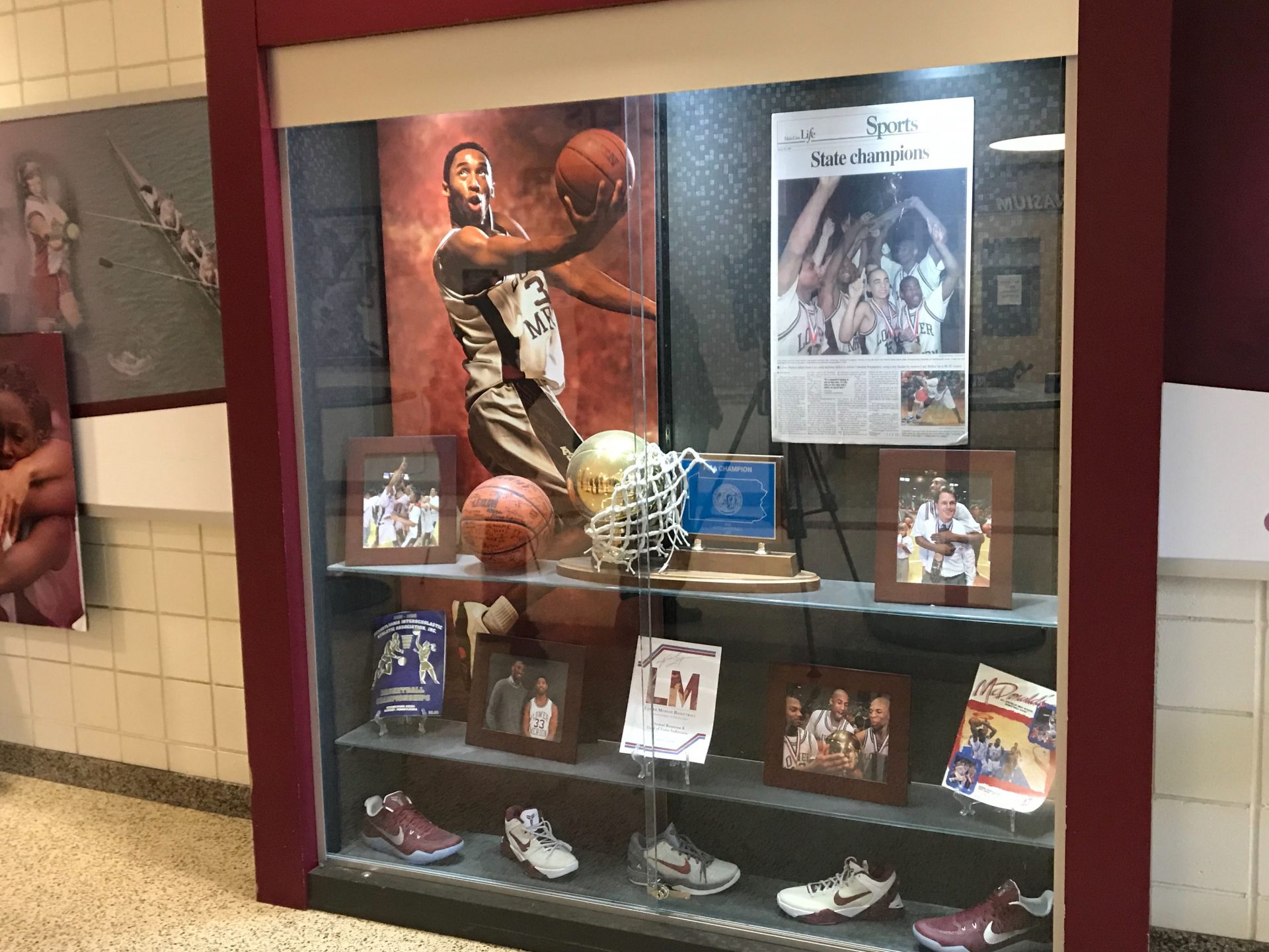 Kobe Bryant memorabilia inside lower Merion High School. 