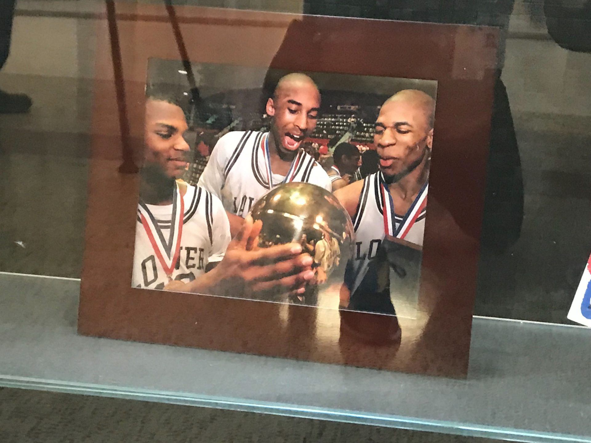 Kobe Bryant memorabilia inside lower Merion High School.